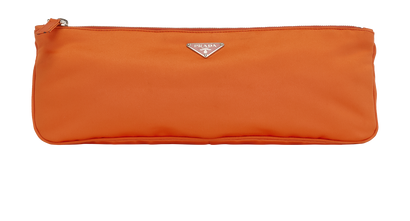Prada Logo-Plaque Long Zip Clutch, &pound;180, Accessories, Orange, Nylon, Front view